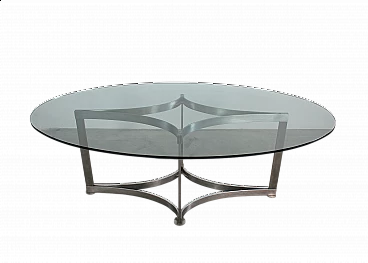 Steel and glass oval dining table by Vittorio Introini for Saporiti, 1970s