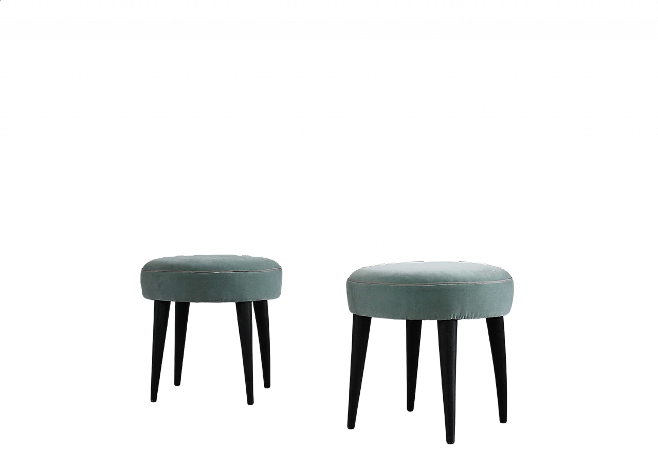 Pair of stools in black lacquered wood and fabric by Gio Ponti, 1950s 6