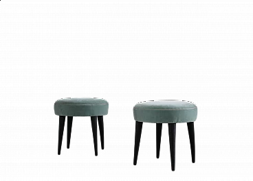 Pair of stools in black lacquered wood and fabric by Gio Ponti, 1950s