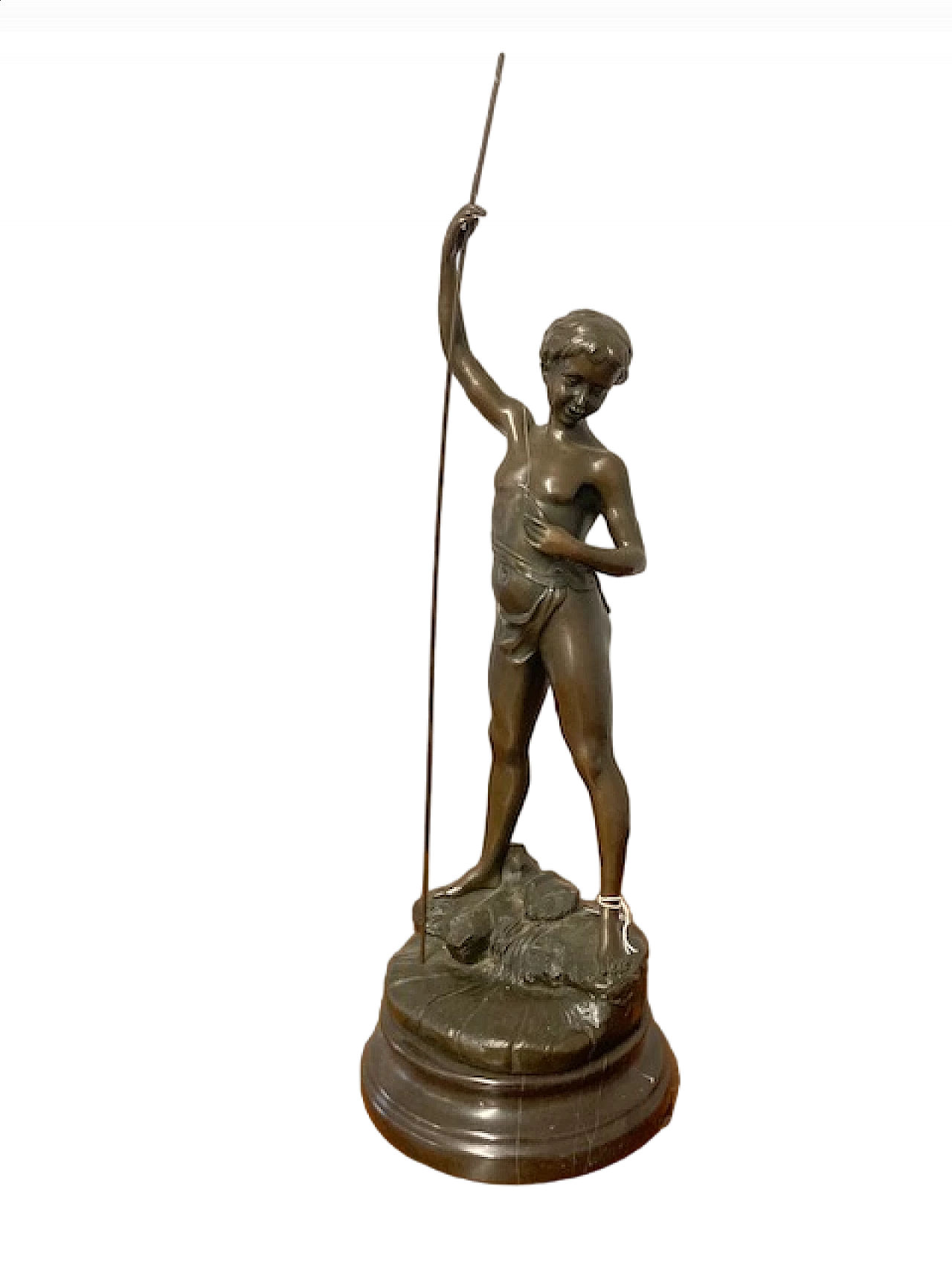 Auguste Moreau, Pescatore, scultura in bronzo con base in marmo, fine '800 13