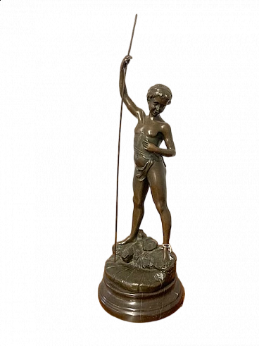 Auguste Moreau, Fisherman, bronze sculpture with marble base, late 19th century