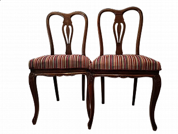 Pair of wood and multicolored fabric chairs, early 20th century