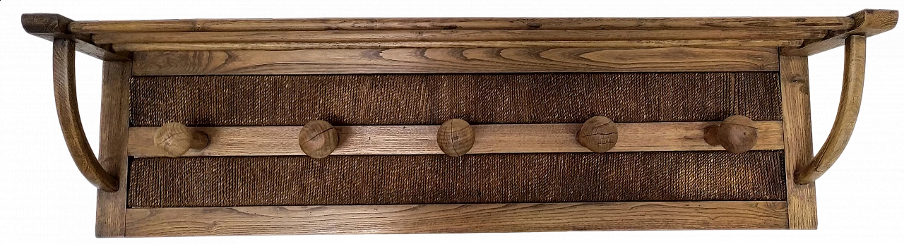 Chestnut and rope wall coat rack, 1950s 7