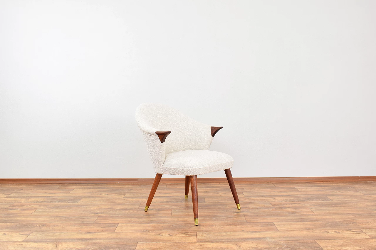 Norwegian teak and beige bouclé fabric armchair, 1960s 1