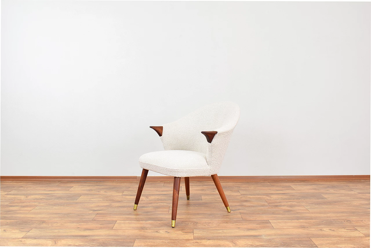 Norwegian teak and beige bouclé fabric armchair, 1960s 2