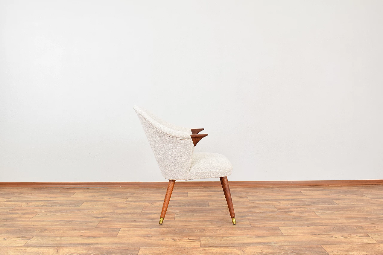 Norwegian teak and beige bouclé fabric armchair, 1960s 3