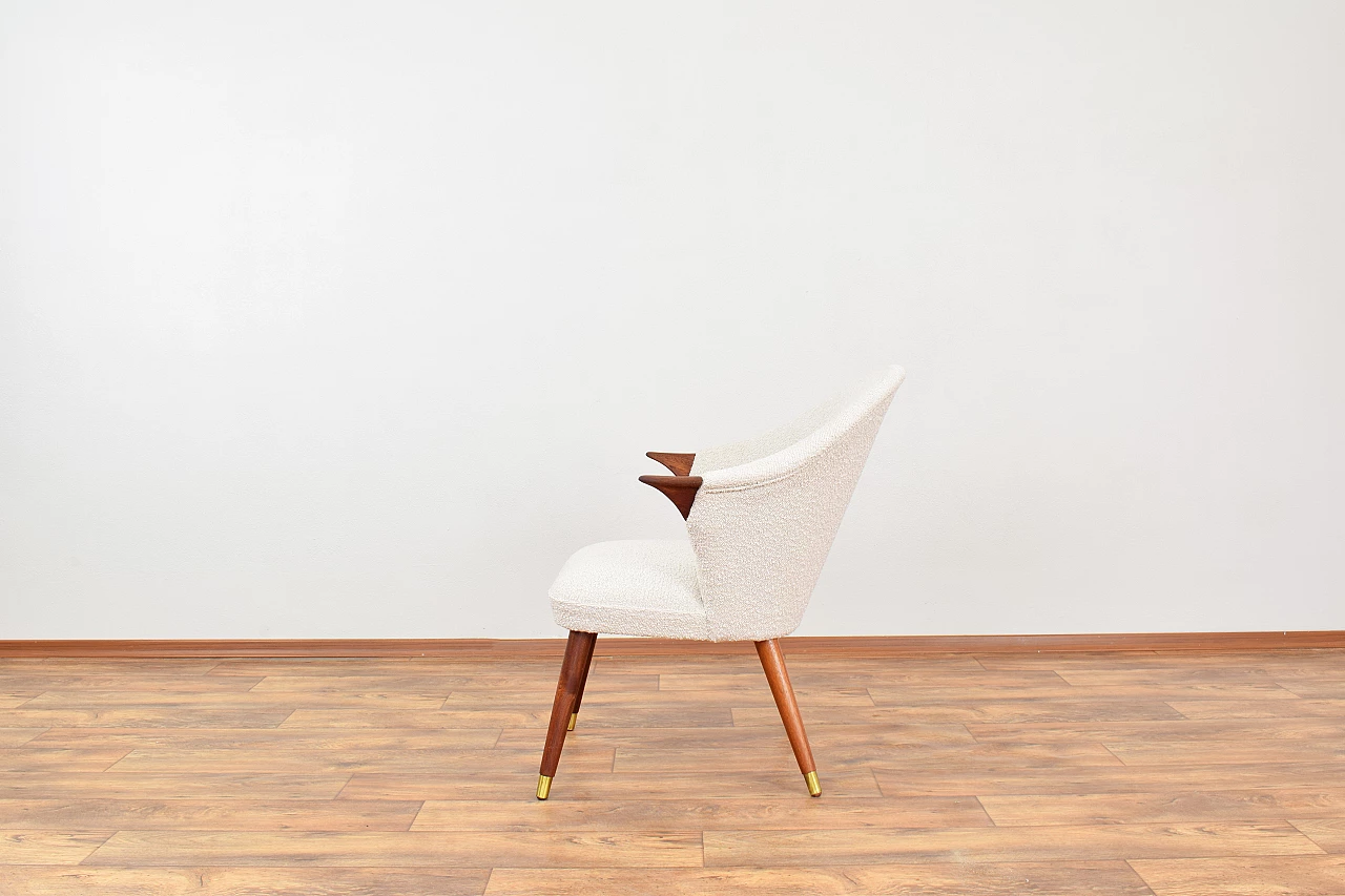 Norwegian teak and beige bouclé fabric armchair, 1960s 4