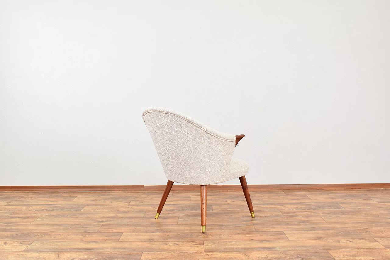 Norwegian teak and beige bouclé fabric armchair, 1960s 5