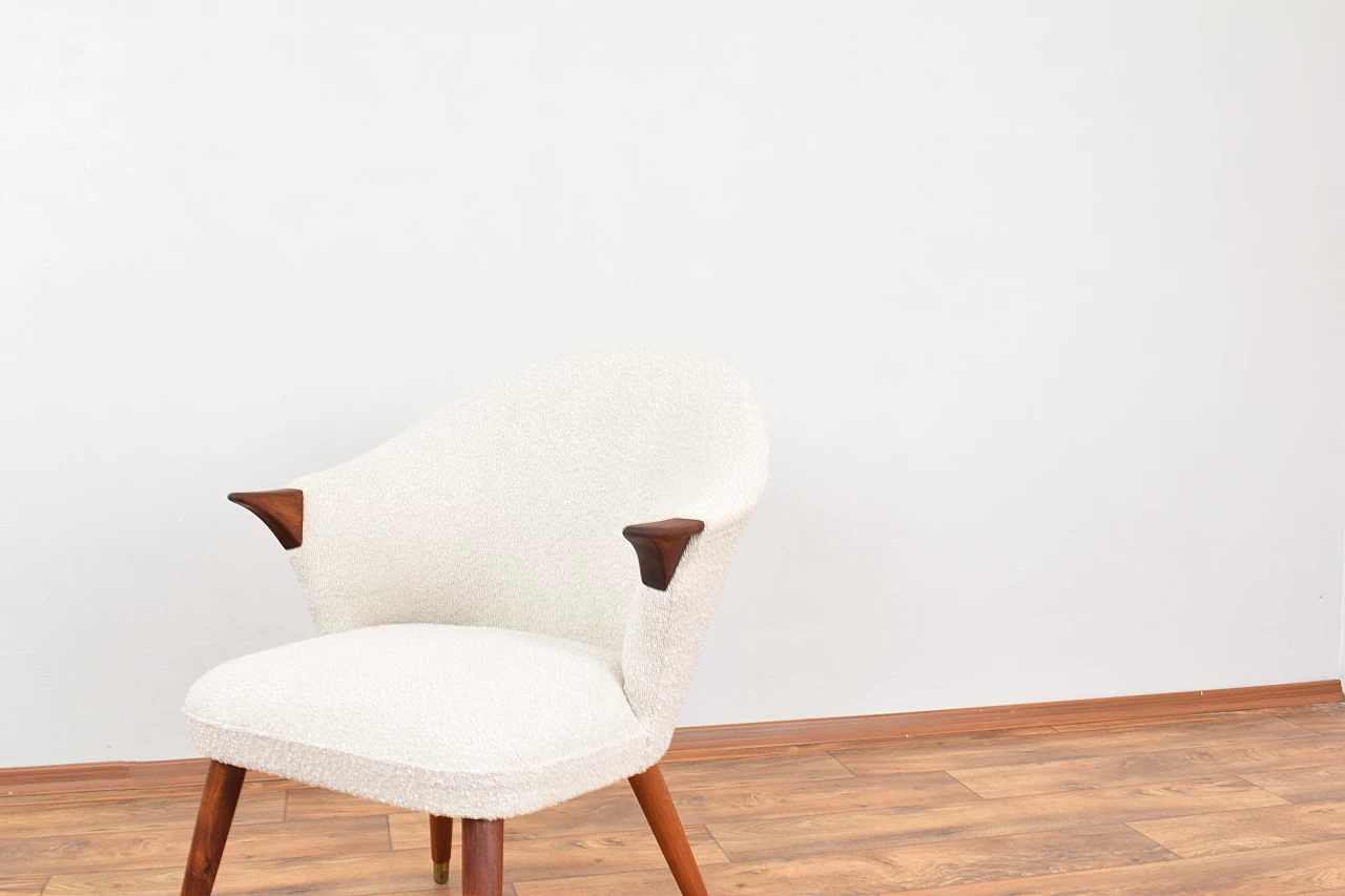Norwegian teak and beige bouclé fabric armchair, 1960s 7