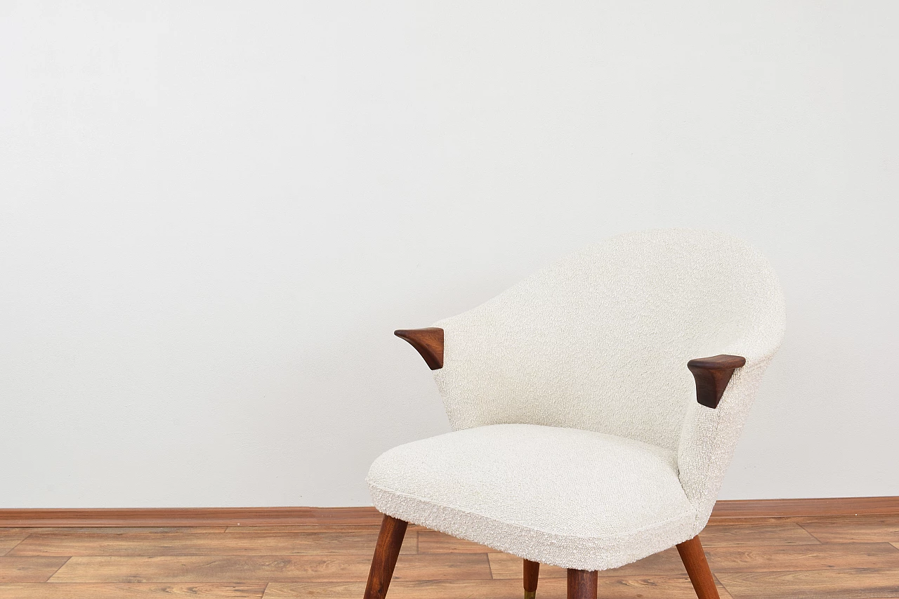 Norwegian teak and beige bouclé fabric armchair, 1960s 8