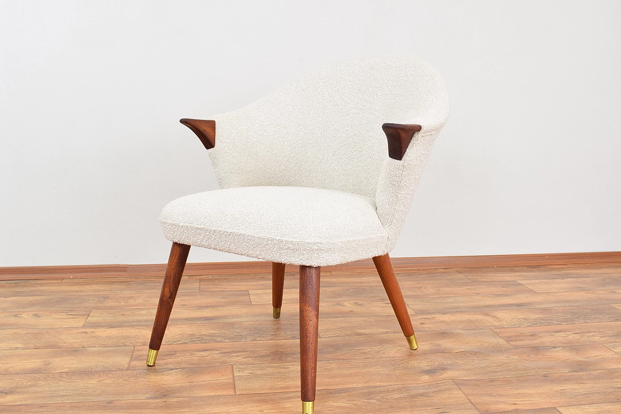 Norwegian teak and beige bouclé fabric armchair, 1960s 9