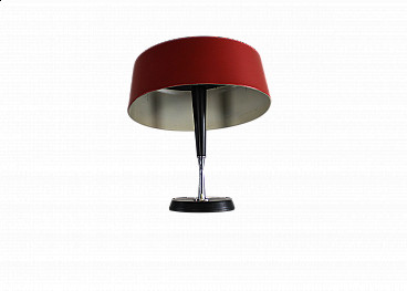 Red lacquered metal table lamp by Oscar Torlasco, 1950s