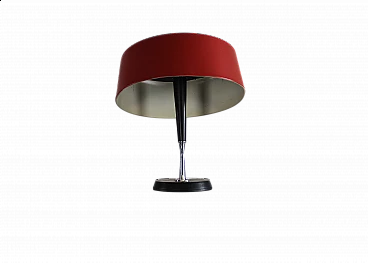 Red lacquered metal table lamp by Oscar Torlasco, 1950s