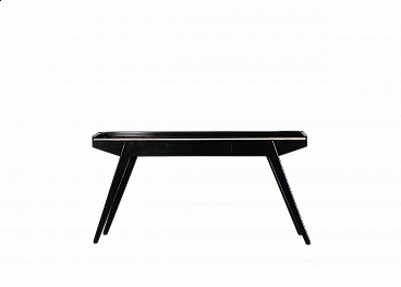 Black lacquered wood and marble console, 1950s