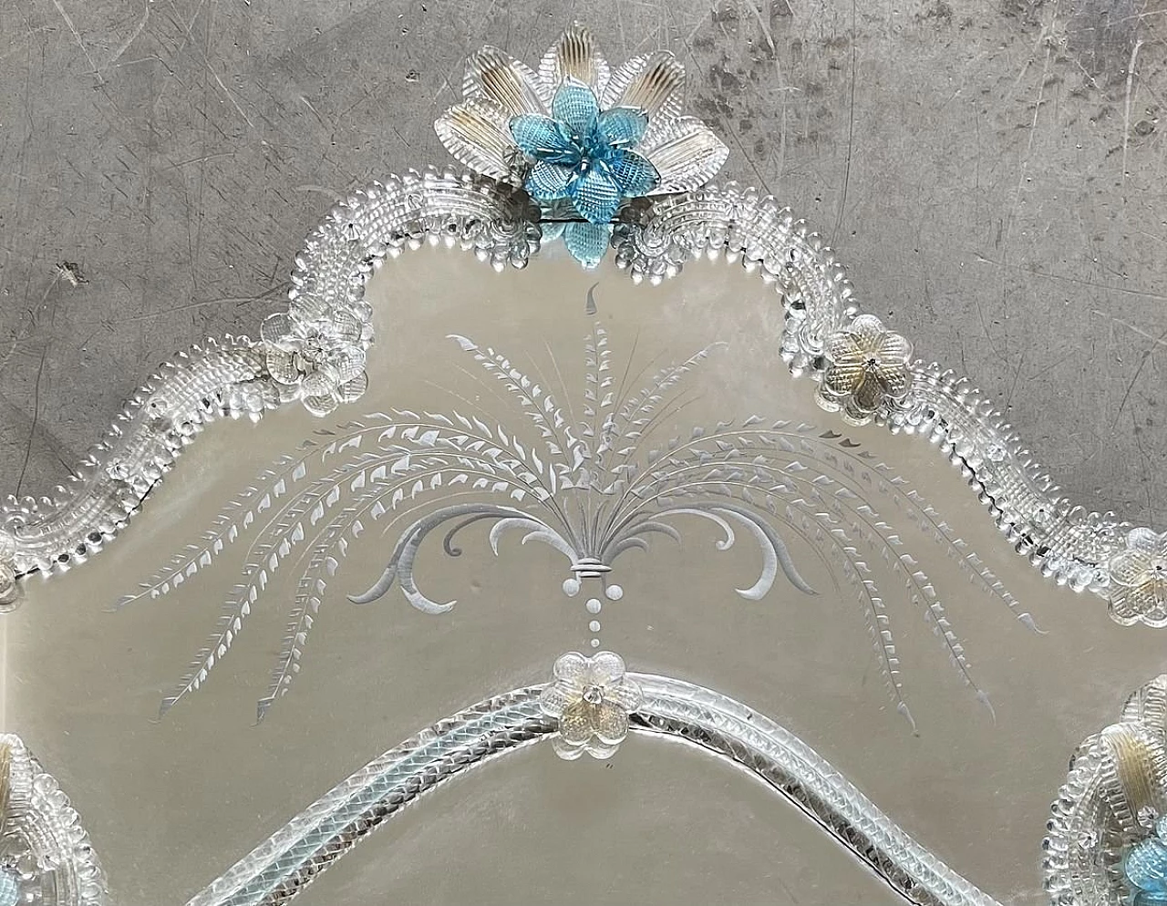 Specchio in vetro di Murano trasparente e azzurro, anni '60 1