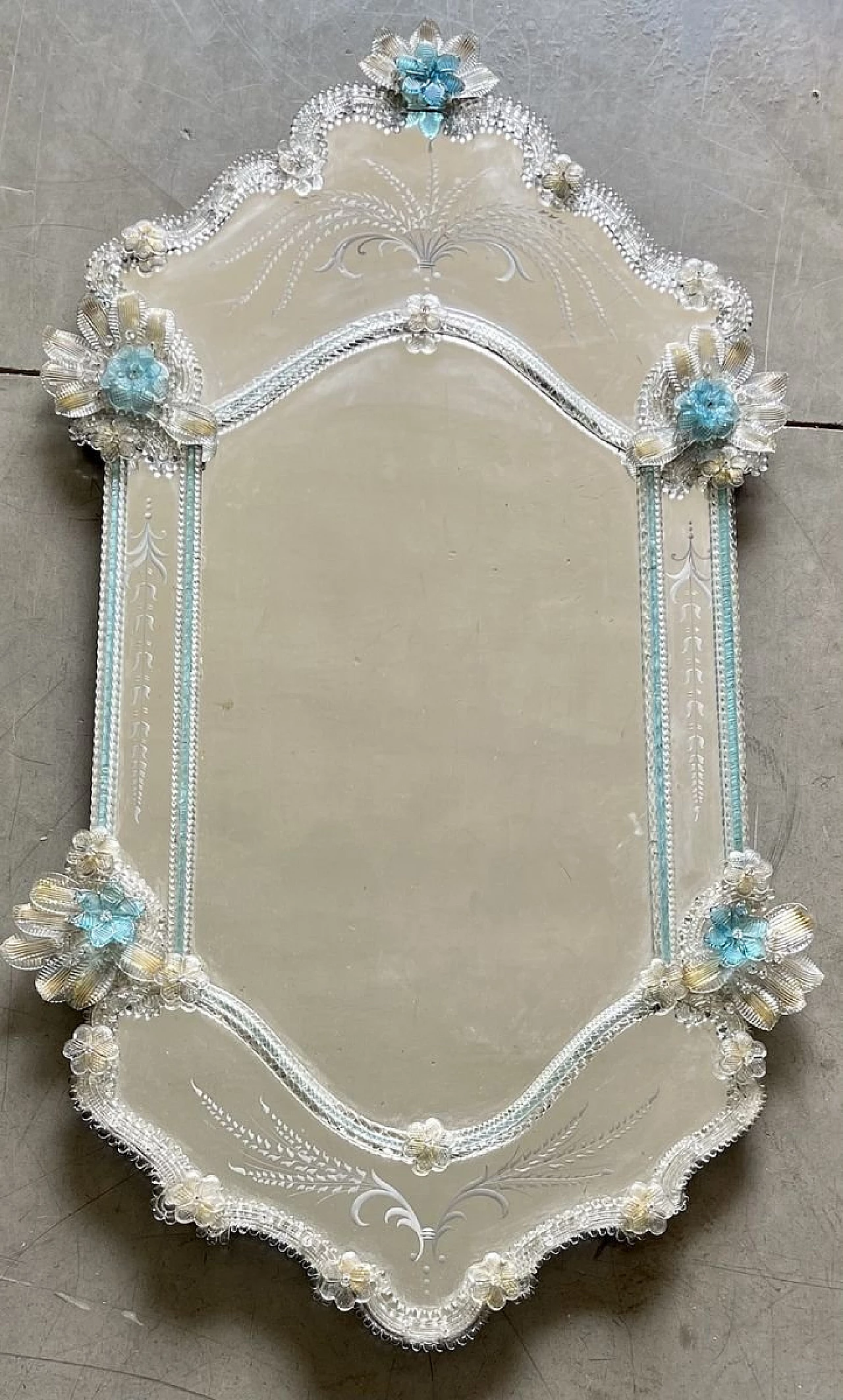 Specchio in vetro di Murano trasparente e azzurro, anni '60 2