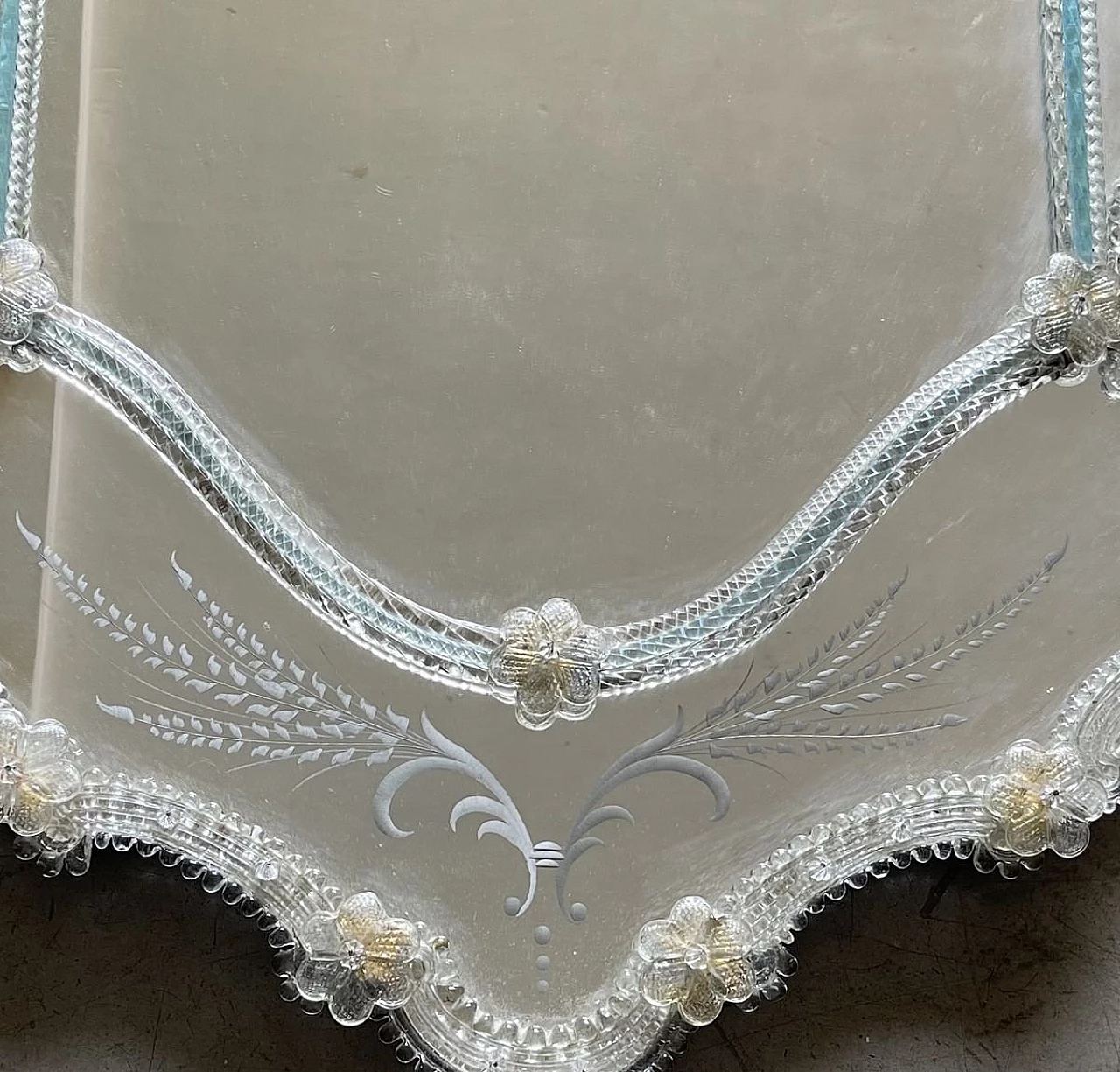 Specchio in vetro di Murano trasparente e azzurro, anni '60 5