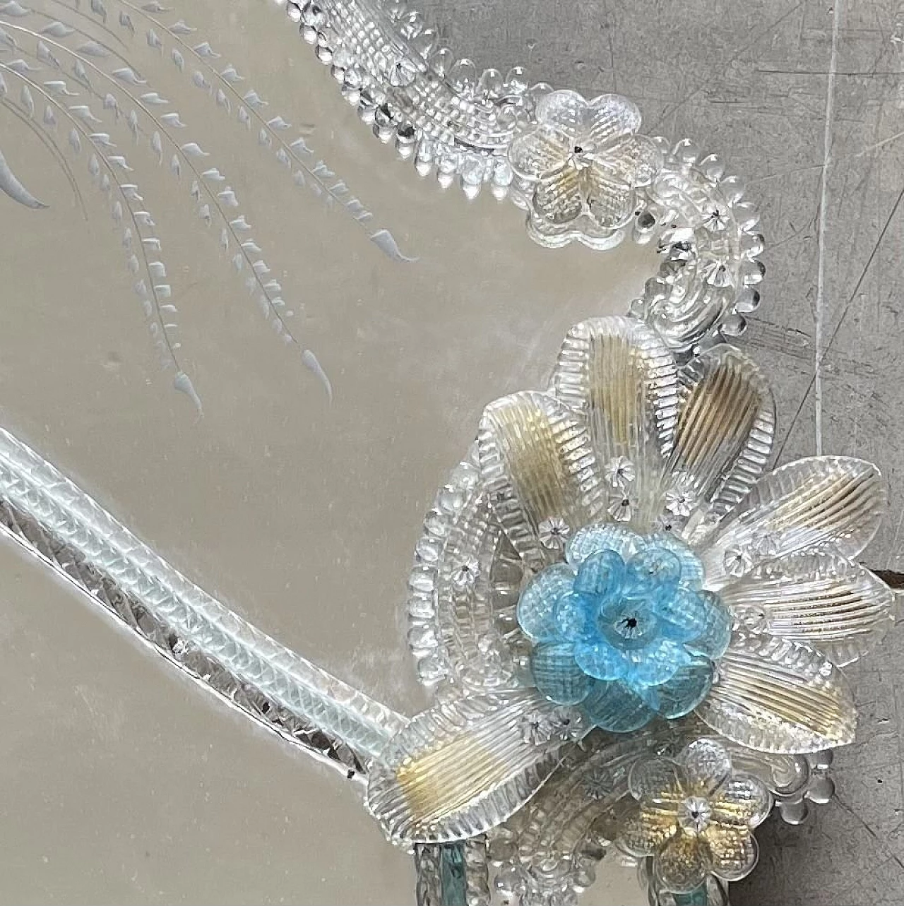 Specchio in vetro di Murano trasparente e azzurro, anni '60 6