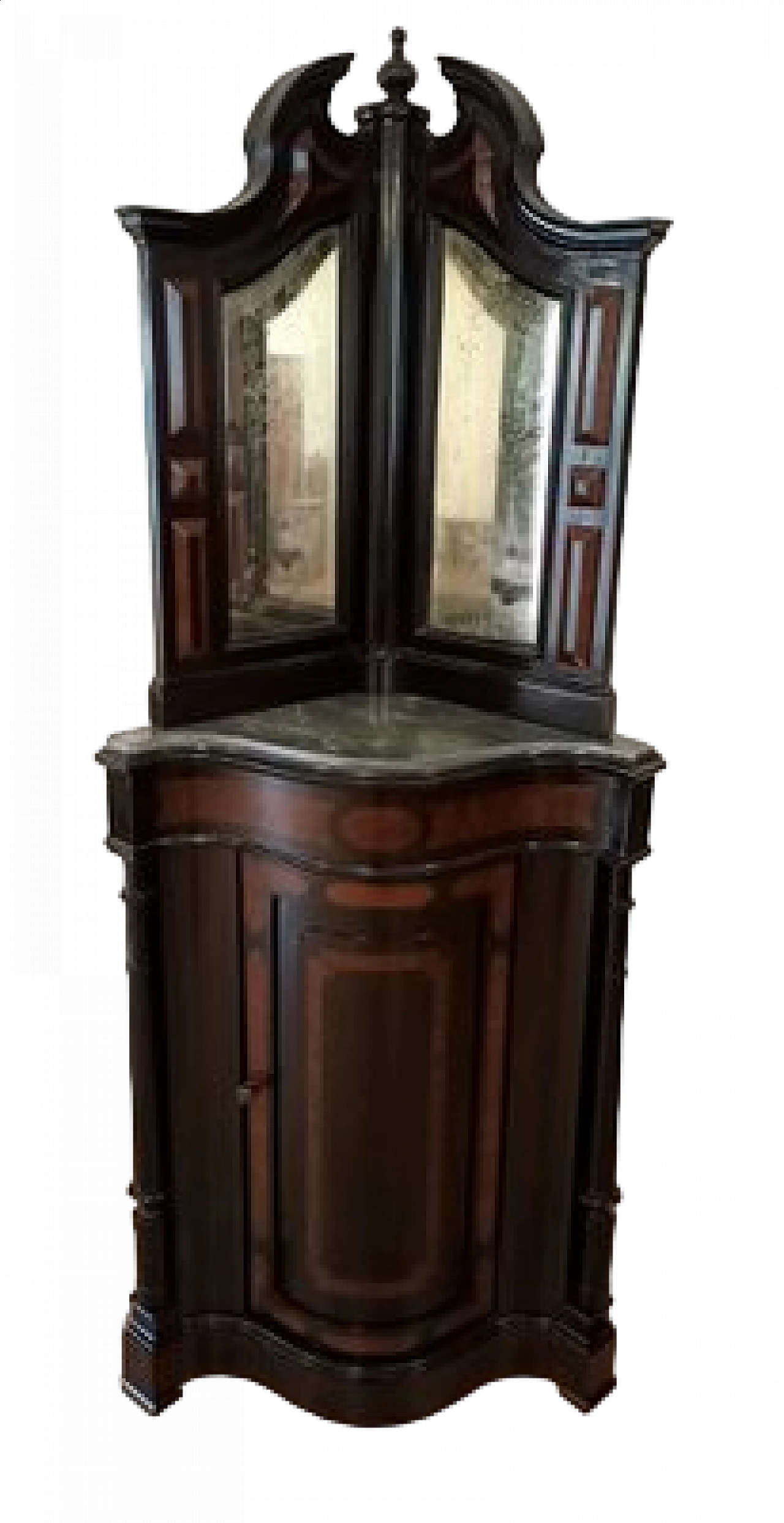 Walnut corner cabinet with mirrors and marble top, second half of the 19th century 12