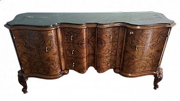 Chippendale style walnut sideboard with marble top
