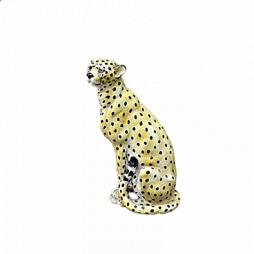 Scultura di leopardo in ceramica, anni '70