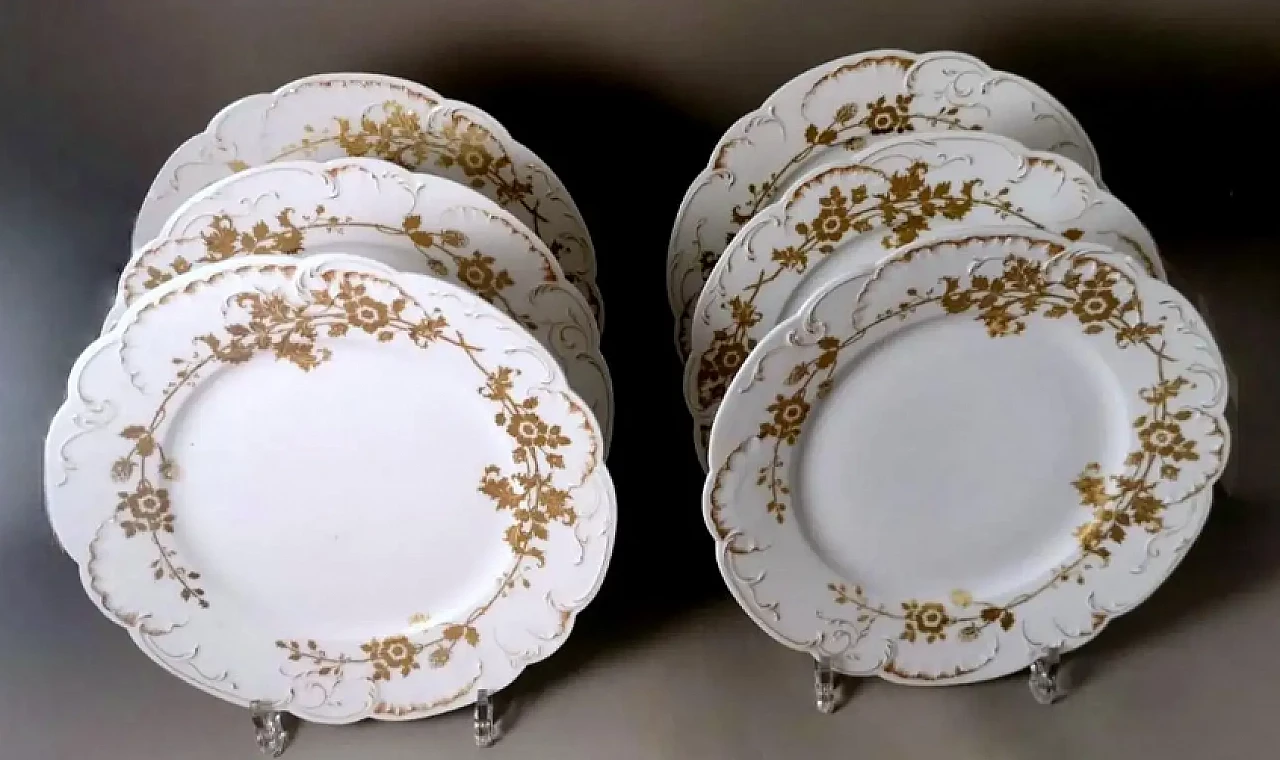 6 Flat plates in white Limoges porcelain with gilded decoration by Haviland, early 20th century 3