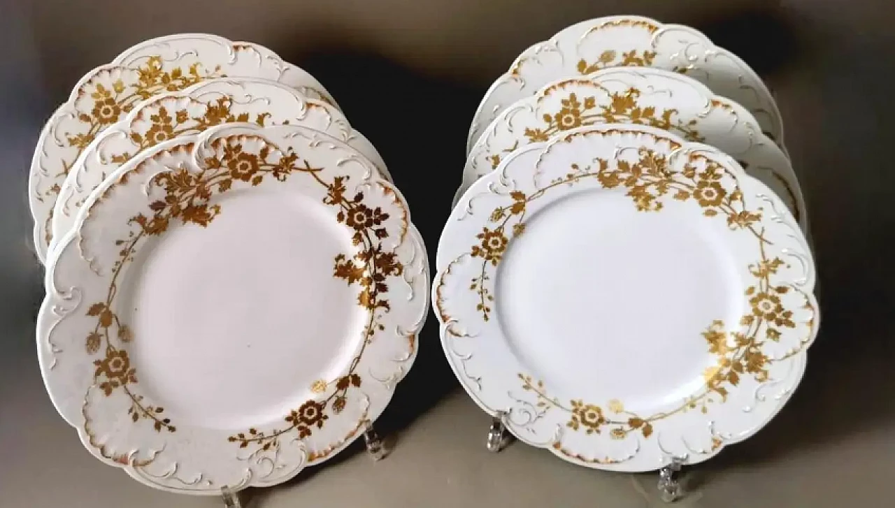 6 Piatti piani in porcellana bianca di Limoges e decorazioni dorate di Haviland, primo '900 4