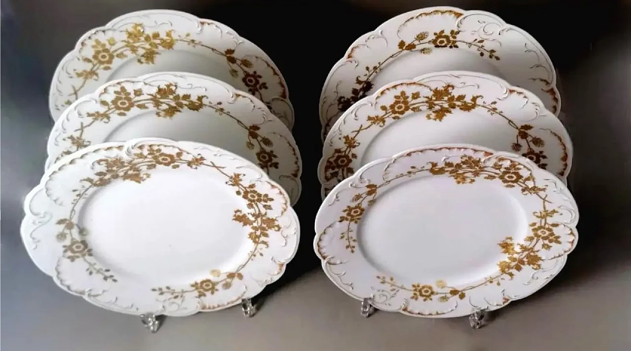 6 Flat plates in white Limoges porcelain with gilded decoration by Haviland, early 20th century 5