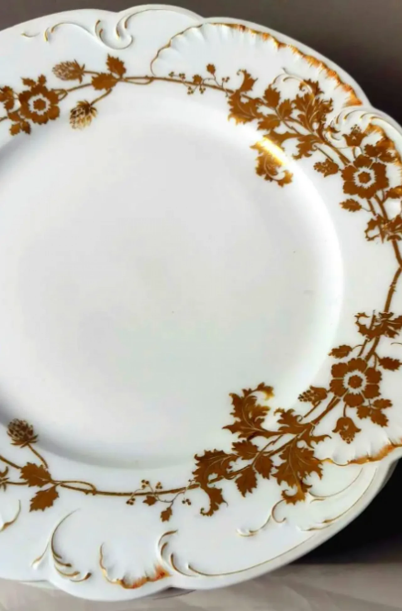 6 Flat plates in white Limoges porcelain with gilded decoration by Haviland, early 20th century 11