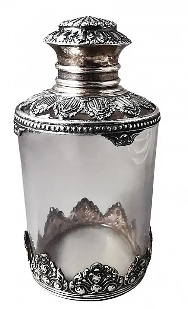 Bottiglia da toilette in cristallo e argento in stile vittoriano, primo '900