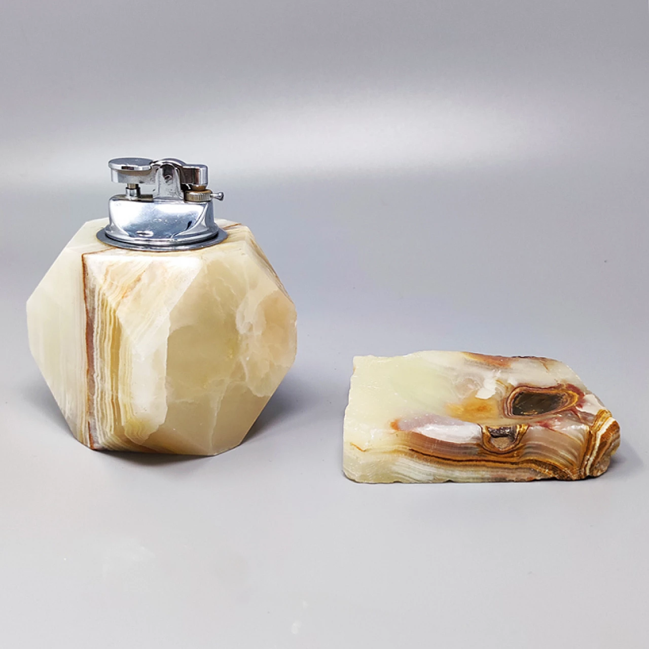 Onyx and metal table lighter and ashtray, 1960s 1
