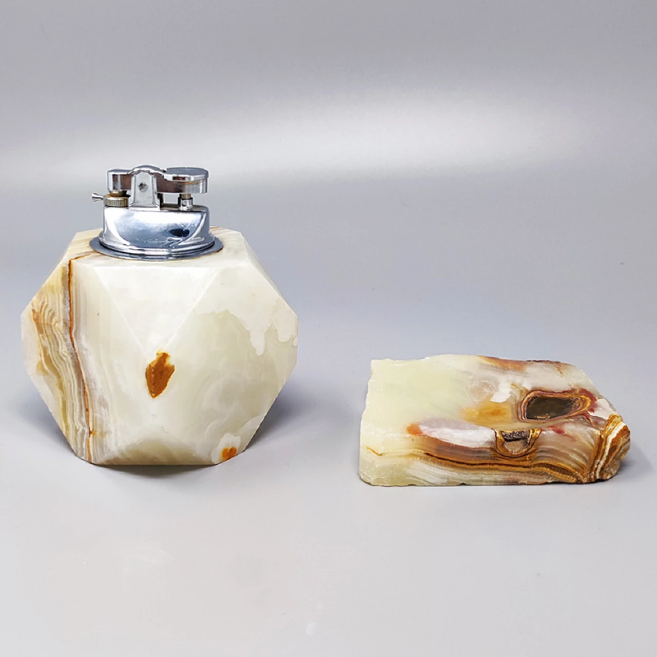 Onyx and metal table lighter and ashtray, 1960s 2
