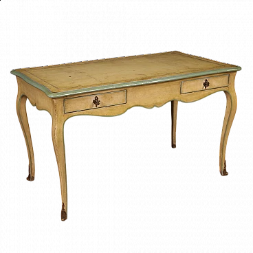 Desk in carved and painted wood with bronze details in Louis XV style, 1960s