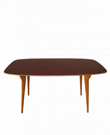 Beech table with red crystal top by Ico Parisi, 1960s