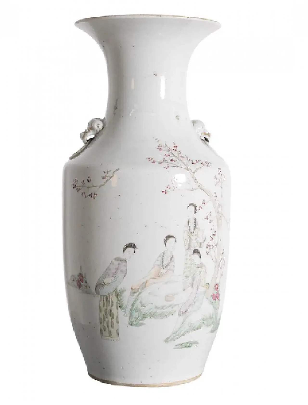 Vaso di porcellana cinese con donna in giardino, primo '900 1