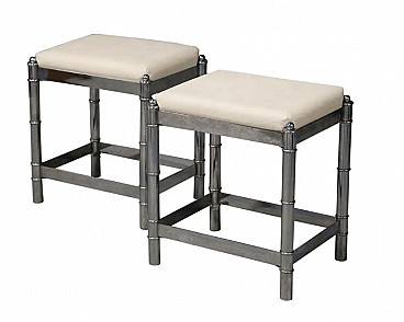 Pair of French steel and leather stools, 1970s