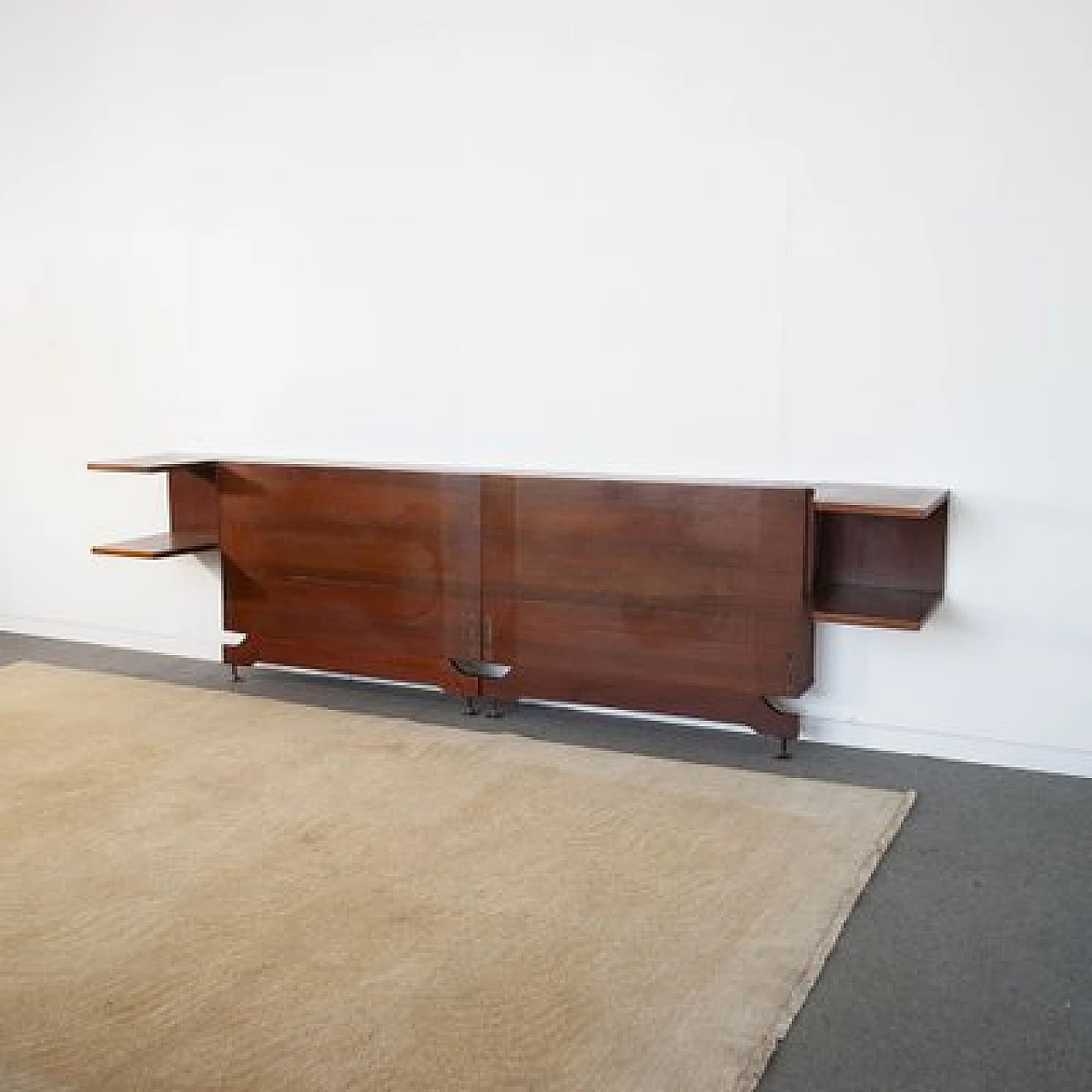 Testiera in ciliegio con comodini pensili di Vittorio Dassi, anni '60 4