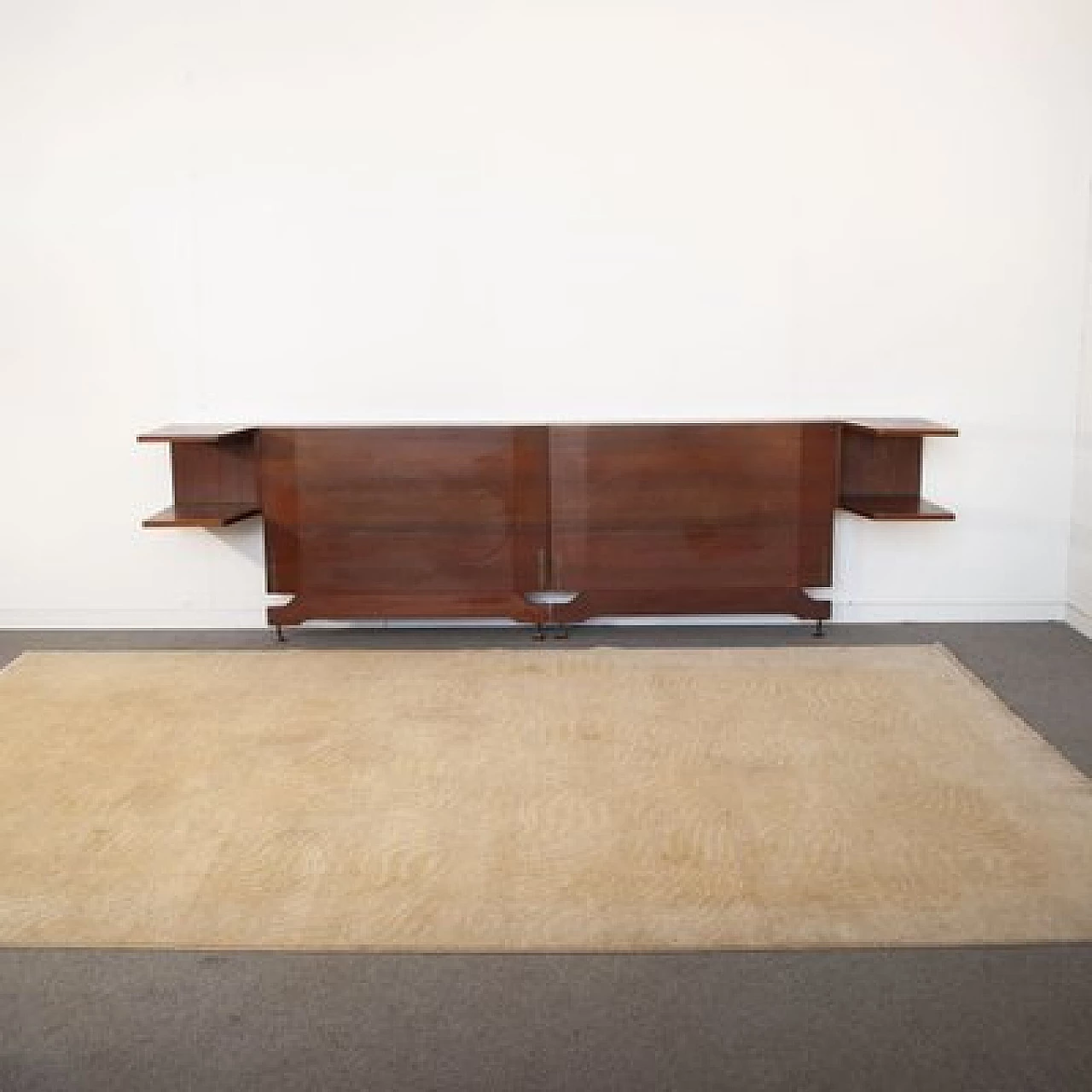 Testiera in ciliegio con comodini pensili di Vittorio Dassi, anni '60 9