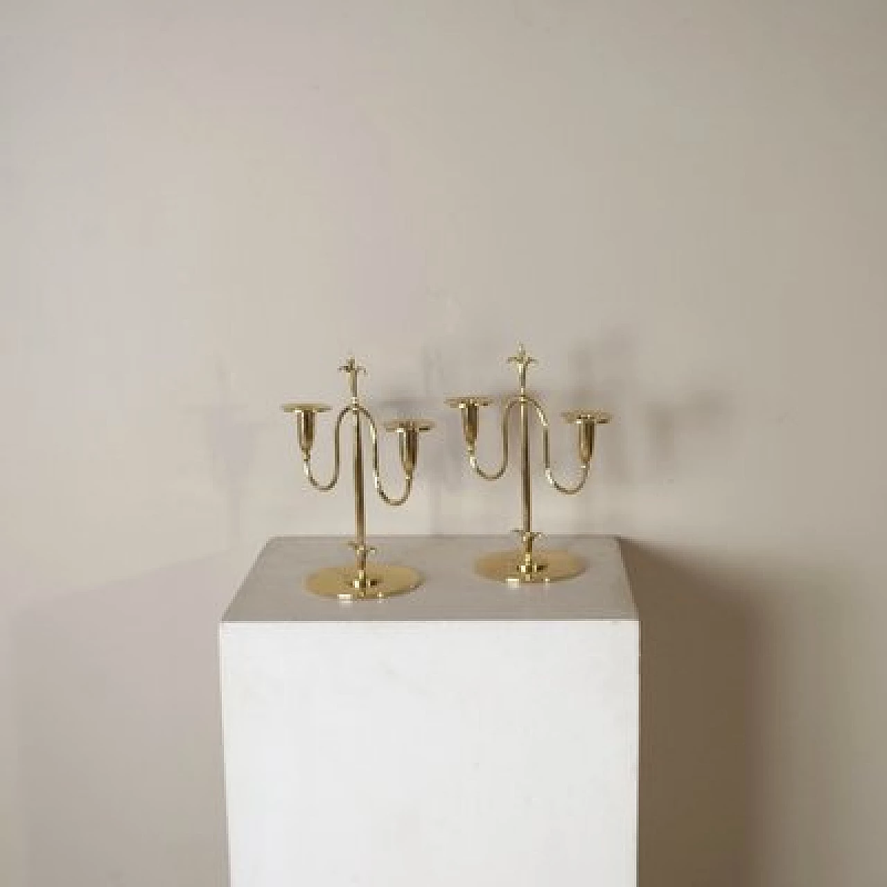 Pair of Art Deco brass candlesticks by Gunner Ander, 1930s 2