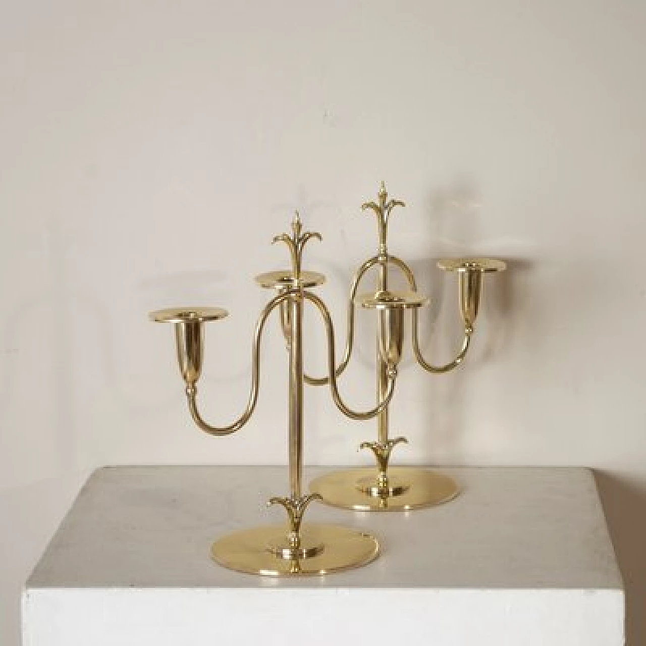 Pair of Art Deco brass candlesticks by Gunner Ander, 1930s 3