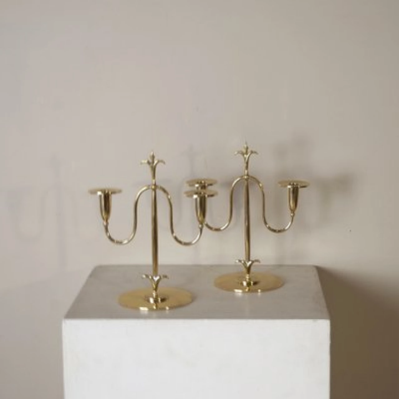 Pair of Art Deco brass candlesticks by Gunner Ander, 1930s 5