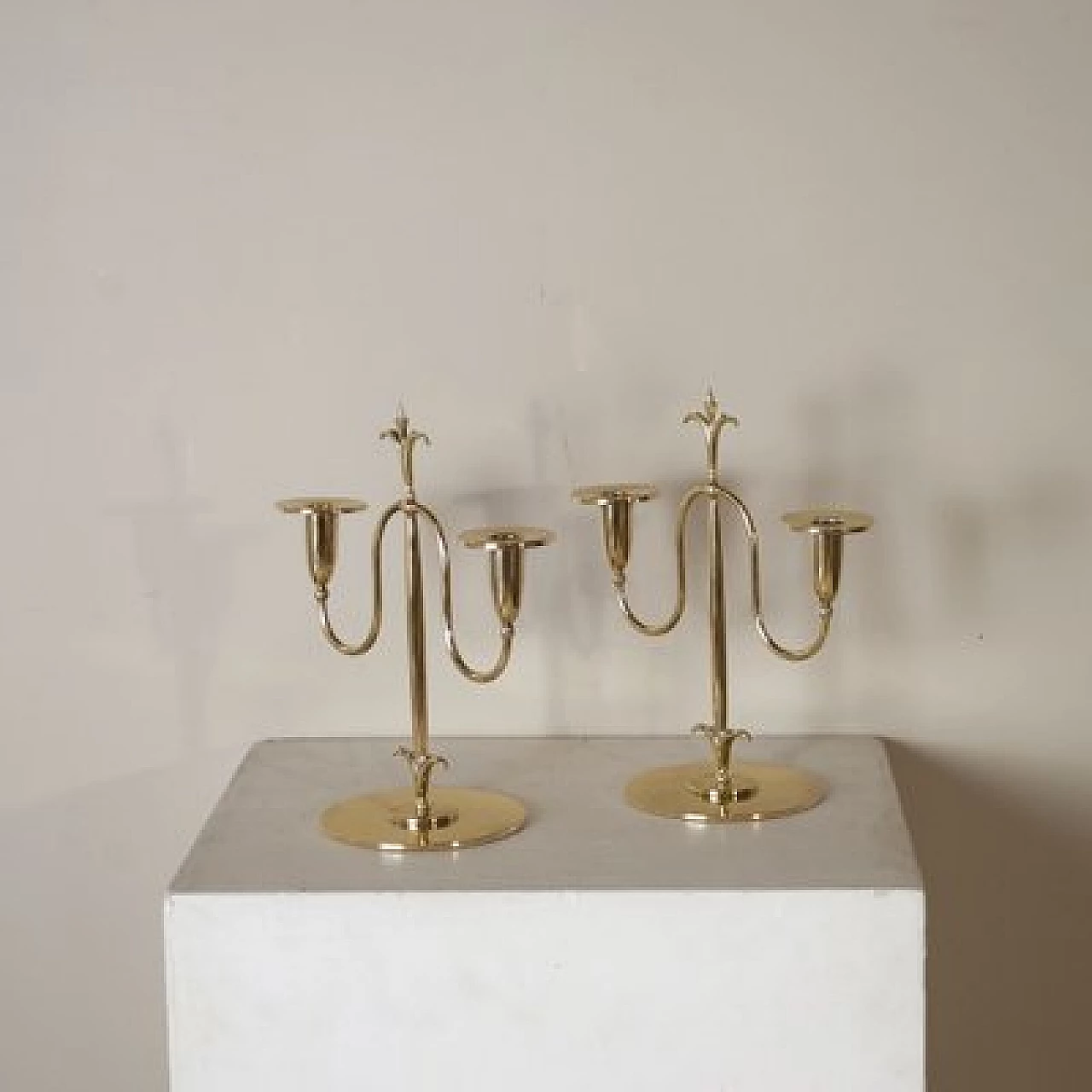 Pair of Art Deco brass candlesticks by Gunner Ander, 1930s 6