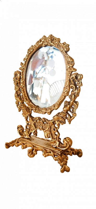 Decorated brass table mirror, 1950s