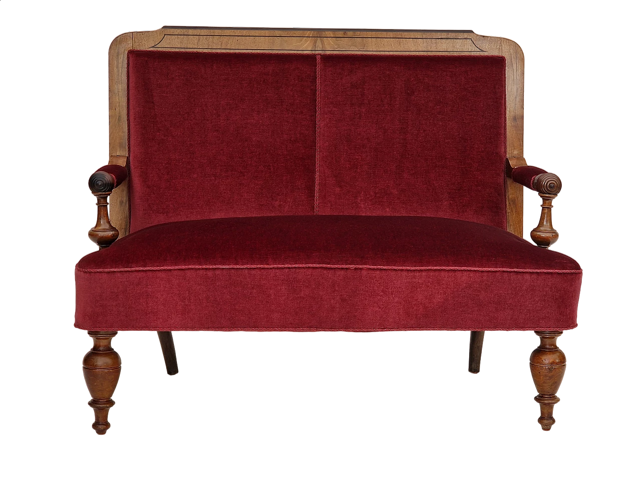 Divano danese a due posti in teak, faggio e velluto rosso, anni '50 20