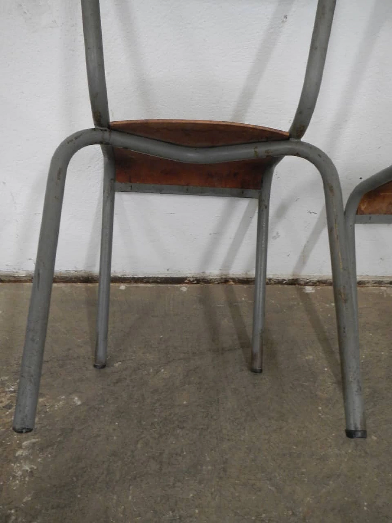 4 Gray iron and birch stackable chairs by Mullca, 1960s 8