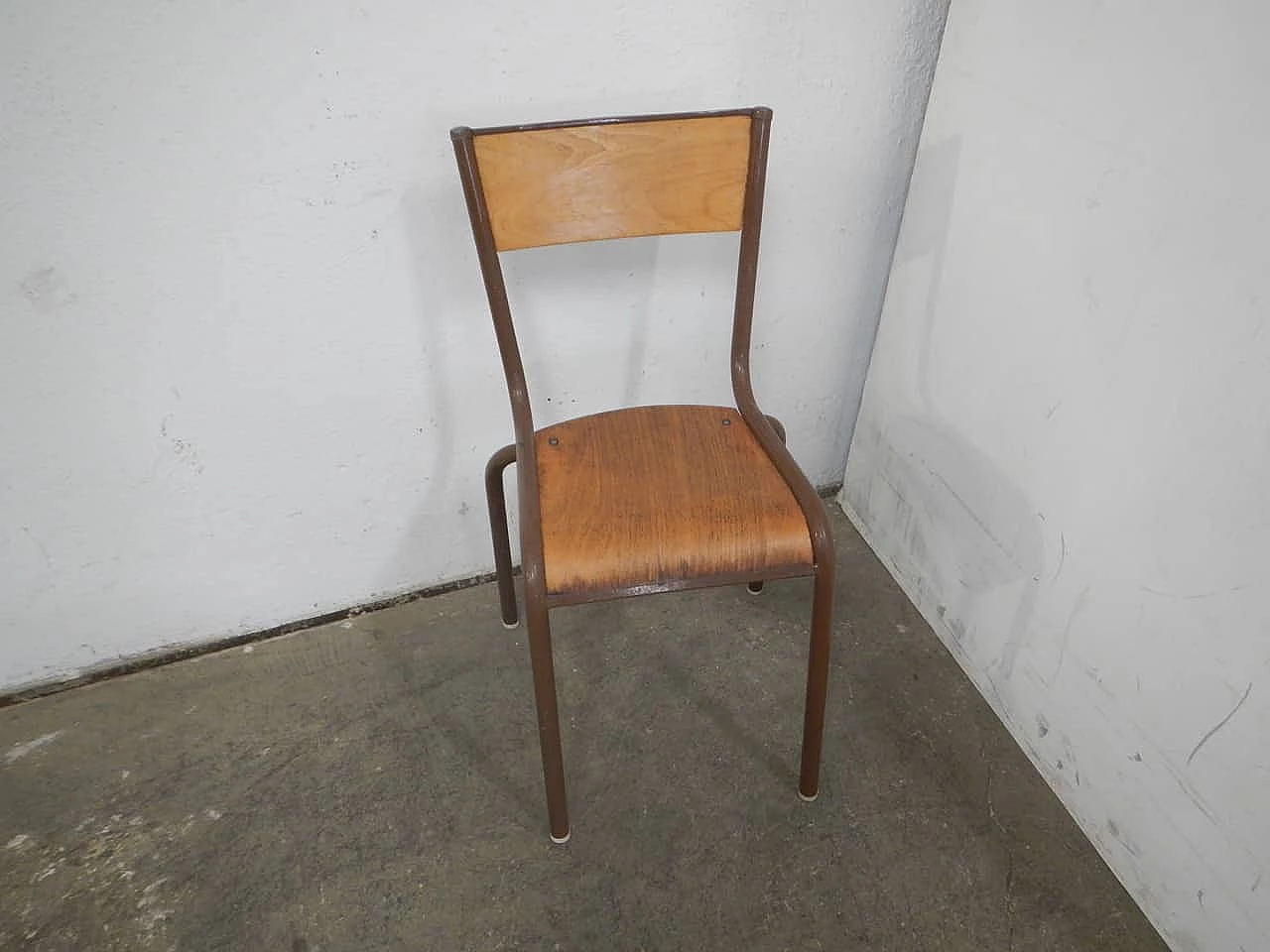 Iron chair with birch blockboard seat by Mullca, 1960s 1