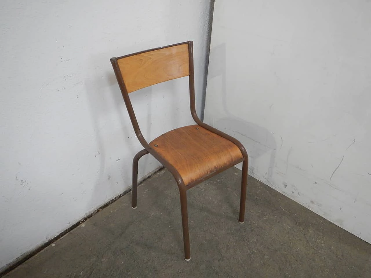 Iron chair with birch blockboard seat by Mullca, 1960s 2