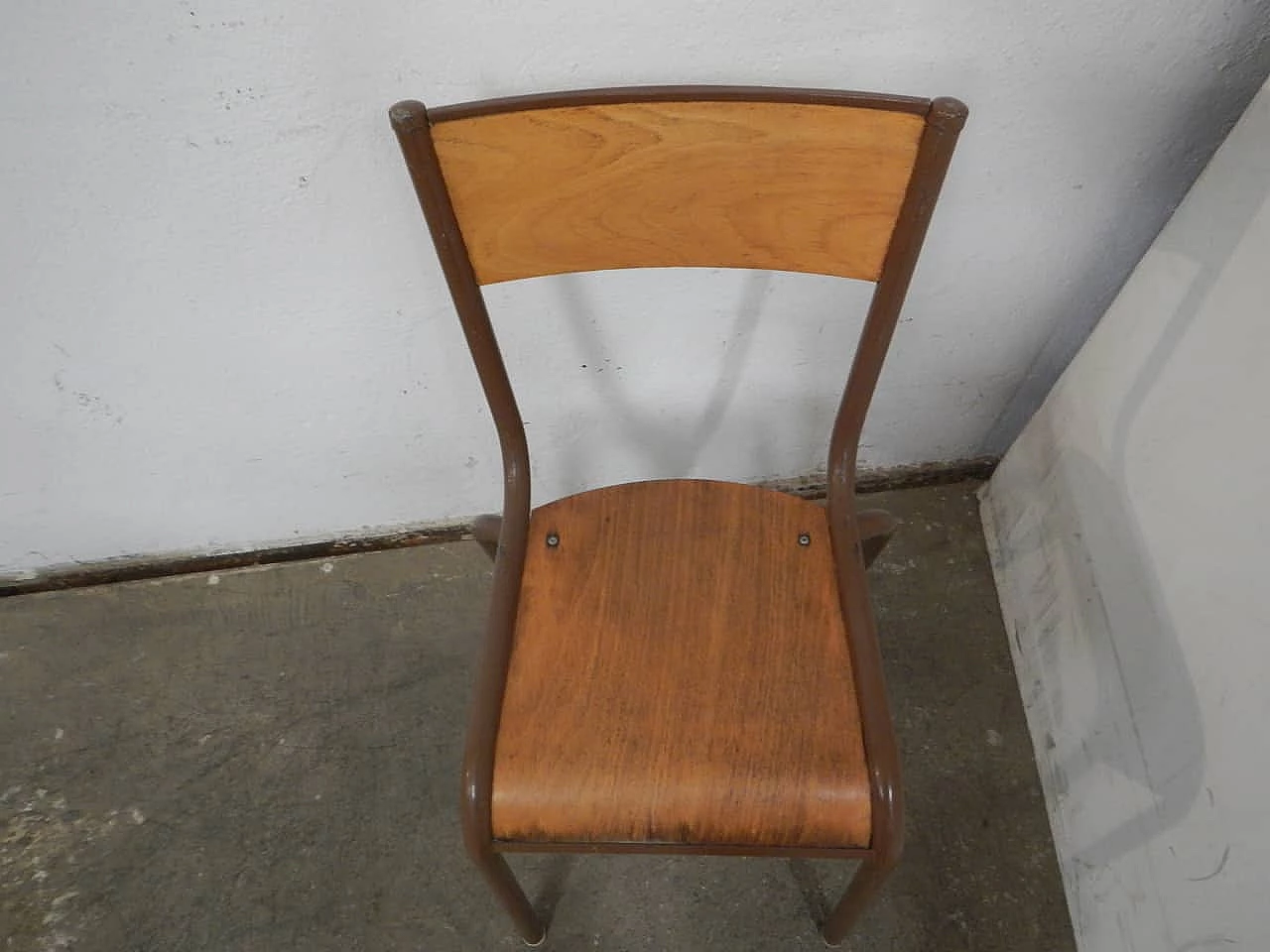 Iron chair with birch blockboard seat by Mullca, 1960s 4