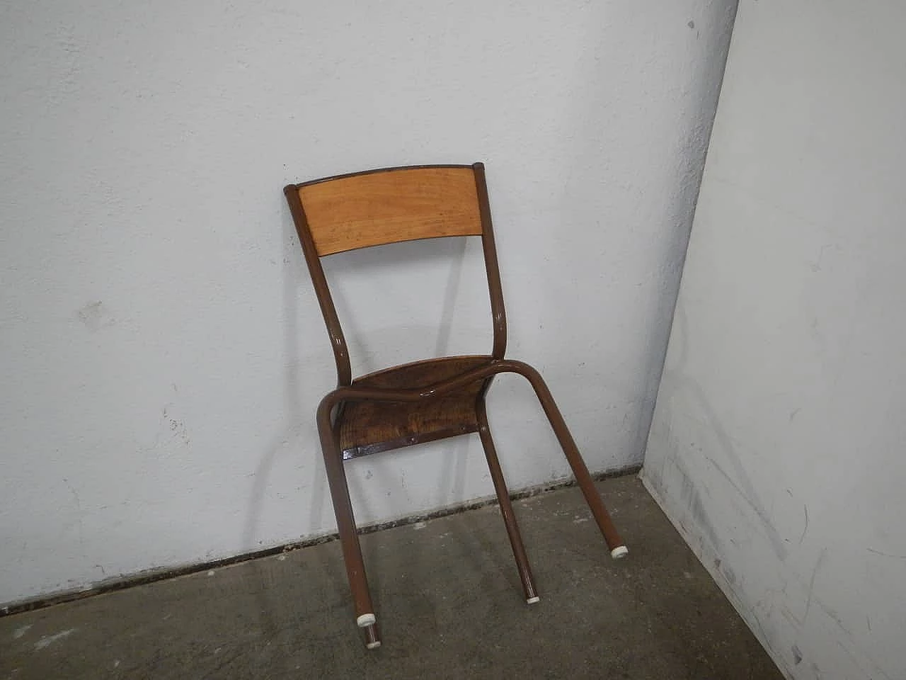 Iron chair with birch blockboard seat by Mullca, 1960s 5