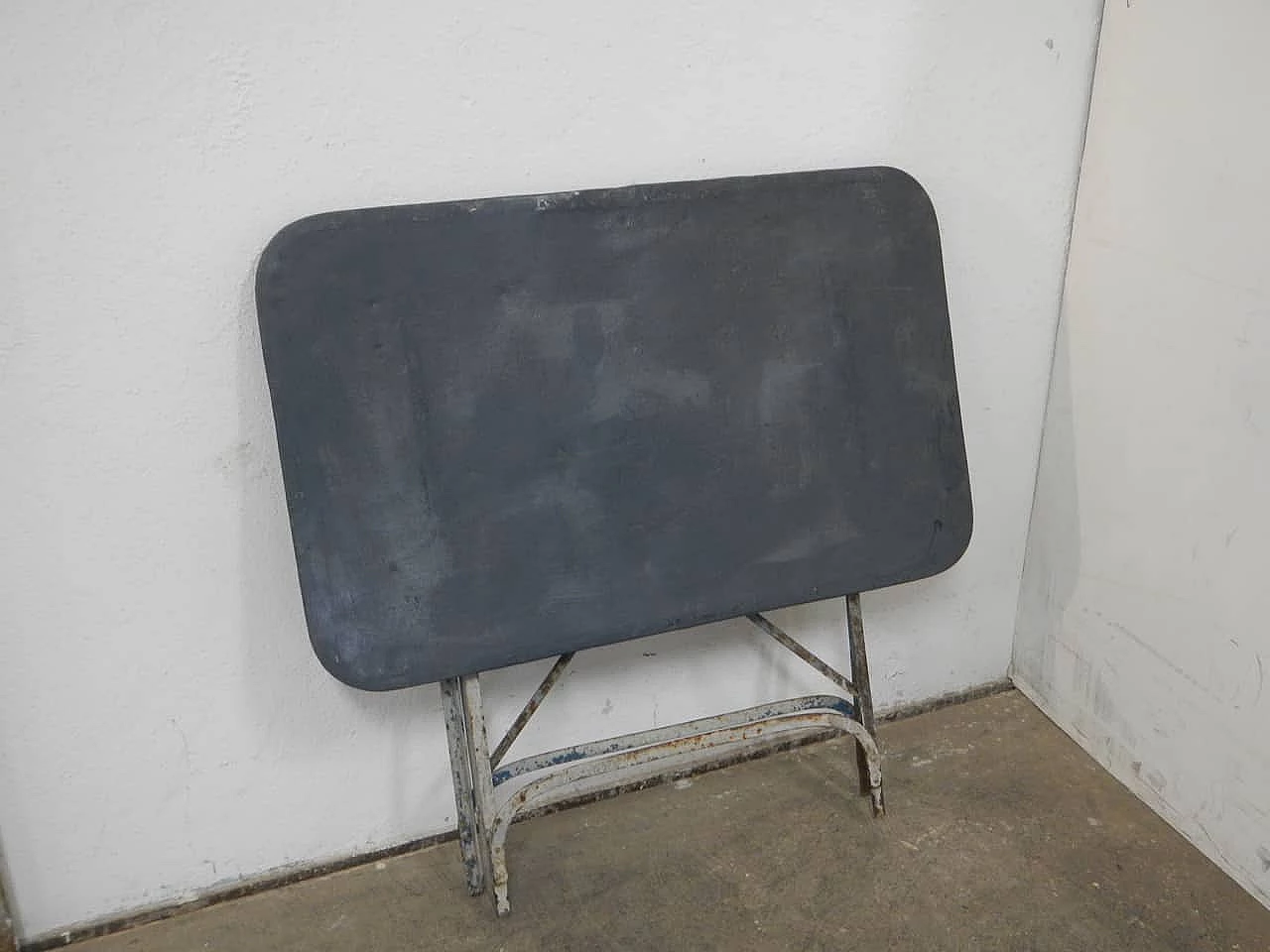 Rectangular folding garden table in grey and white iron, 1950s 10